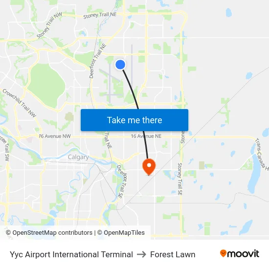 Yyc Airport International Terminal to Forest Lawn map
