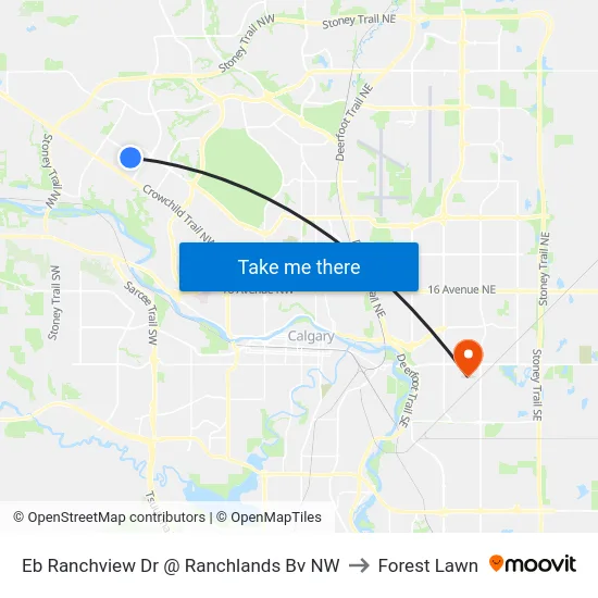 Eb Ranchview Dr @ Ranchlands Bv NW to Forest Lawn map