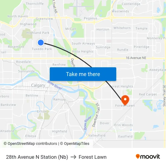 28th Avenue N Station (Nb) to Forest Lawn map