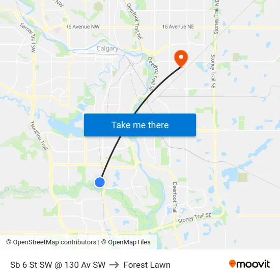 Sb 6 St SW @ 130 Av SW to Forest Lawn map