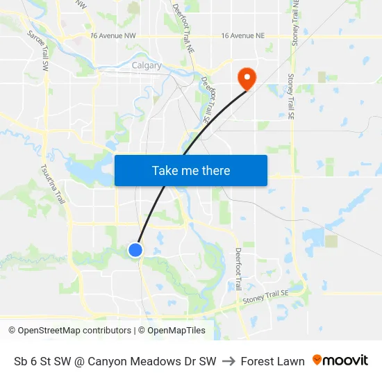 Sb 6 St SW @ Canyon Meadows Dr SW to Forest Lawn map