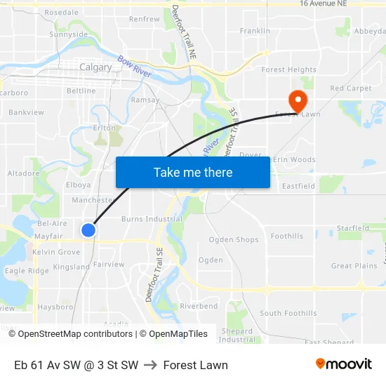 Eb 61 Av SW @ 3 St SW to Forest Lawn map