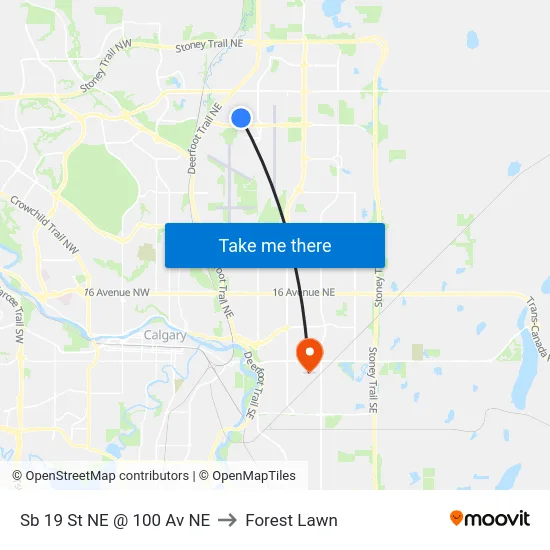 Sb 19 St NE @ 100 Av NE to Forest Lawn map