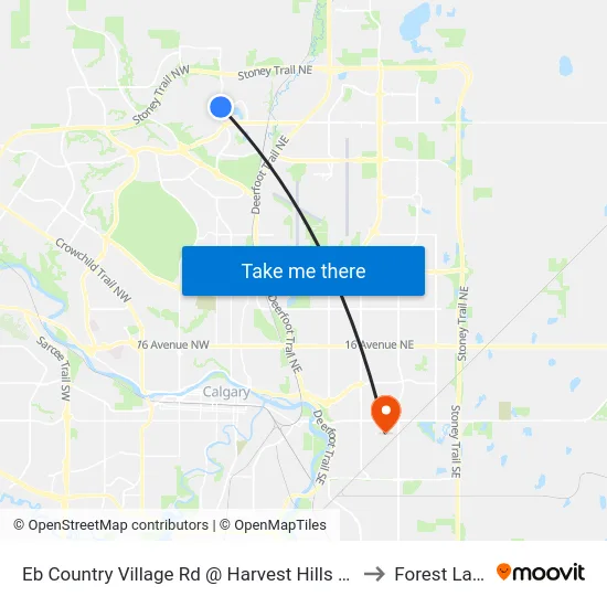 Eb Country Village Rd @ Harvest Hills Bv NE to Forest Lawn map