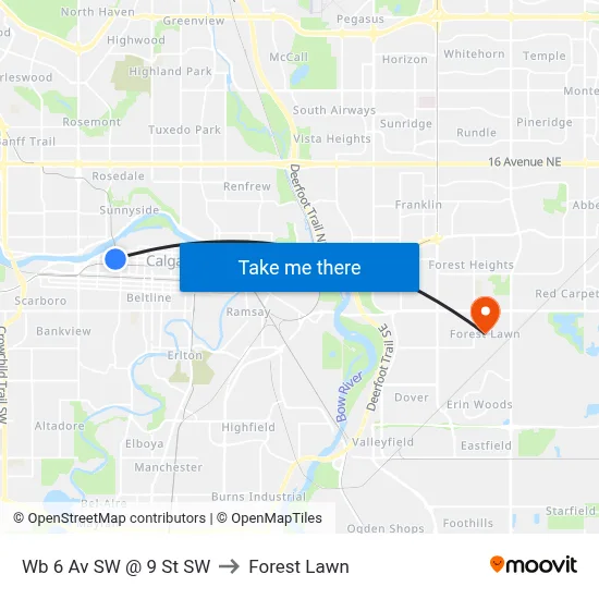 Wb 6 Av SW @ 9 St SW to Forest Lawn map