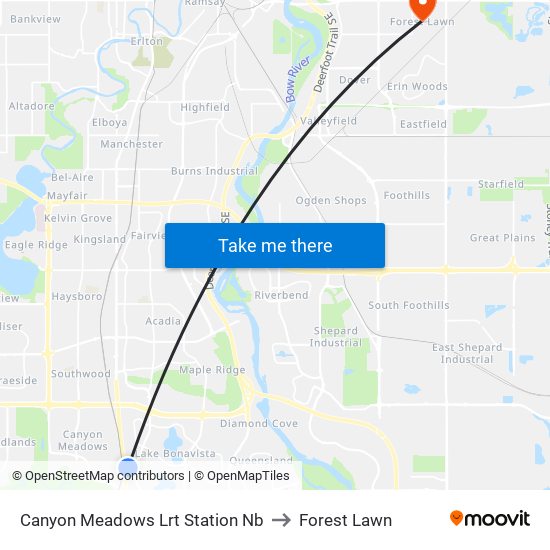 Canyon Meadows Lrt Station Nb to Forest Lawn map