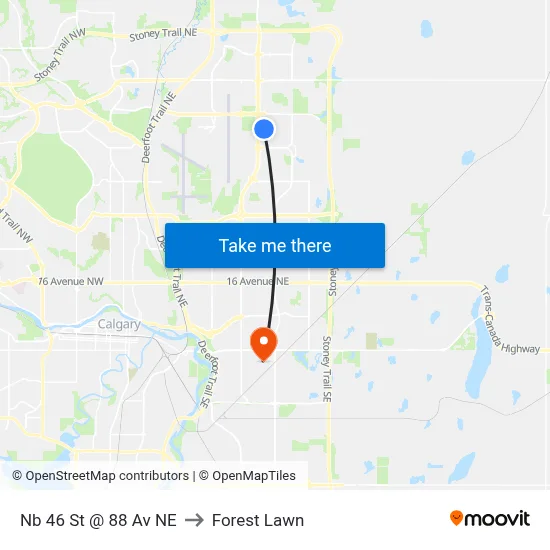 Nb 46 St @ 88 Av NE to Forest Lawn map