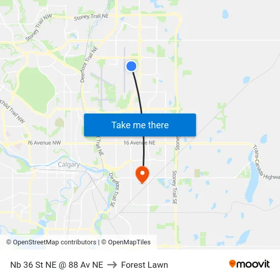 Nb 36 St NE @ 88 Av NE to Forest Lawn map