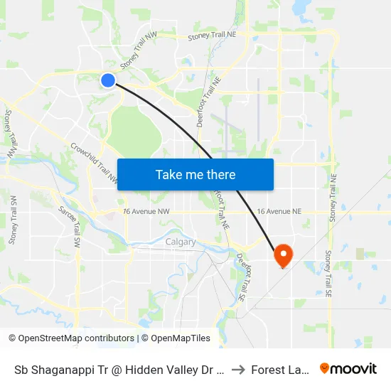 Sb Shaganappi Tr @ Hidden Valley Dr NW to Forest Lawn map