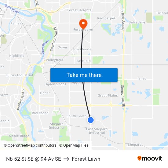 Nb 52 St SE @ 94 Av SE to Forest Lawn map