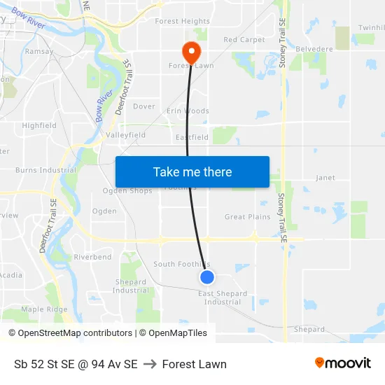 Sb 52 St SE @ 94 Av SE to Forest Lawn map