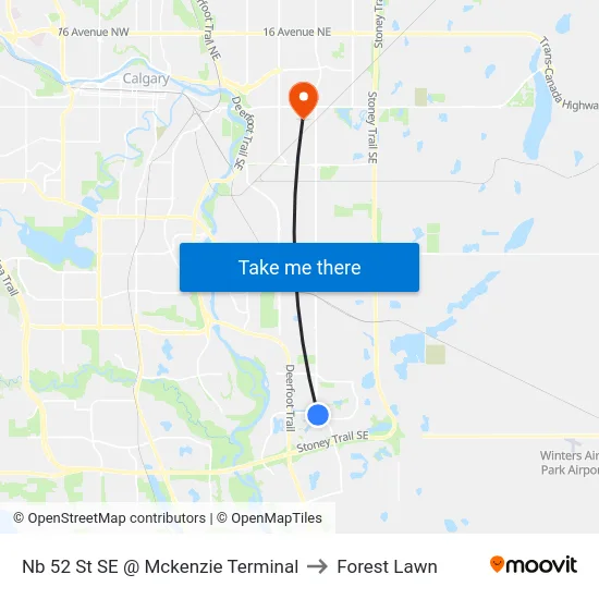 Nb 52 St SE @ Mckenzie Terminal to Forest Lawn map