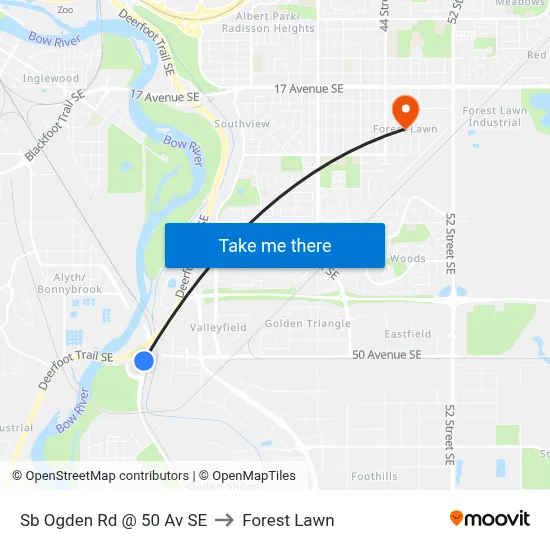 Sb Ogden Rd @ 50 Av SE to Forest Lawn map