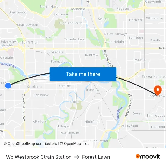 Wb Westbrook Ctrain Station to Forest Lawn map