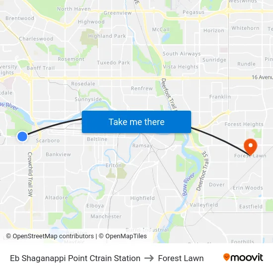 Eb Shaganappi Point Ctrain Station to Forest Lawn map