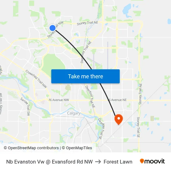 Nb Evanston Vw @ Evansford Rd NW to Forest Lawn map