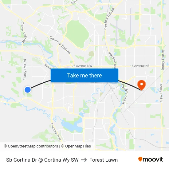 Sb Cortina Dr @ Cortina Wy SW to Forest Lawn map