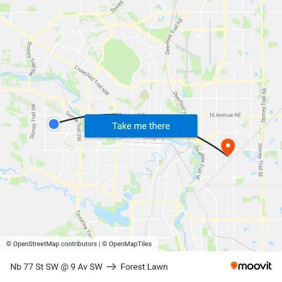 Nb 77 St SW @ 9 Av SW to Forest Lawn map