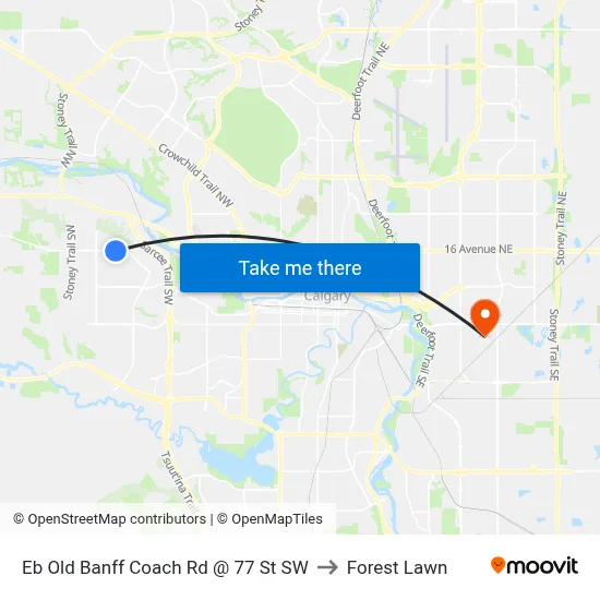 Eb Old Banff Coach Rd @ 77 St SW to Forest Lawn map