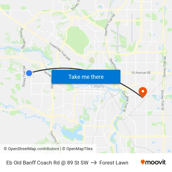 Eb Old Banff Coach Rd @ 89 St SW to Forest Lawn map