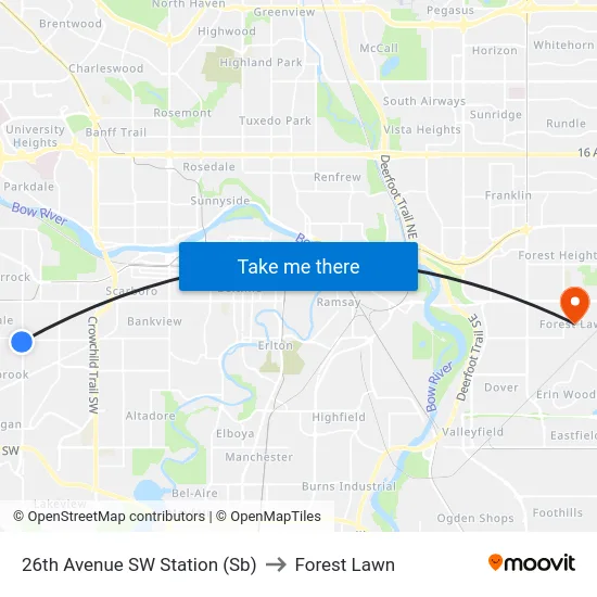 26th Avenue SW Station (Sb) to Forest Lawn map