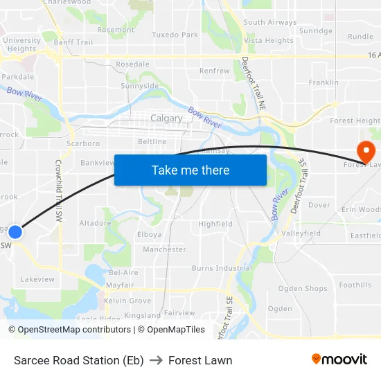 Sarcee Road Station (Eb) to Forest Lawn map