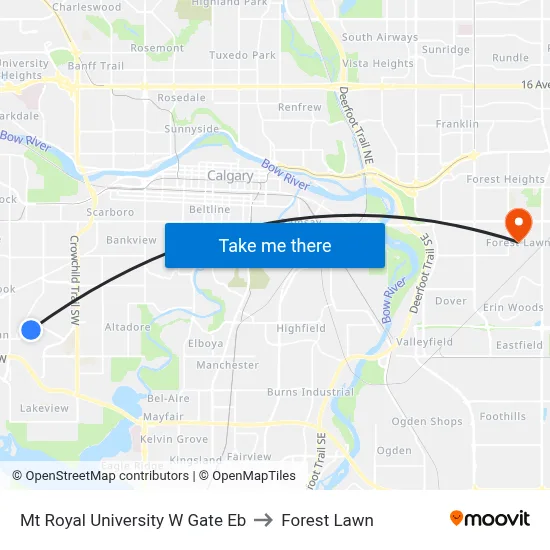 Mt Royal University W Gate Eb to Forest Lawn map