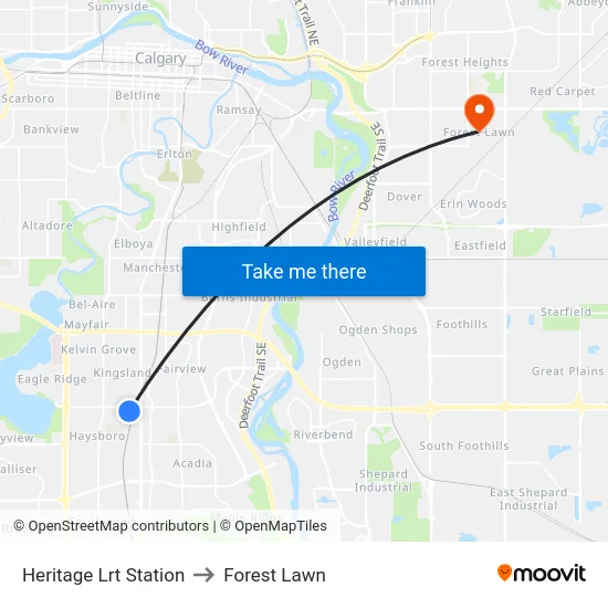 Heritage Lrt Station to Forest Lawn map