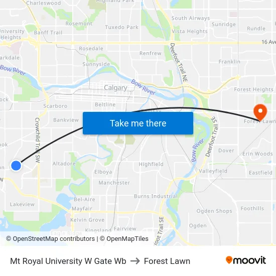 Mt Royal University W Gate Wb to Forest Lawn map