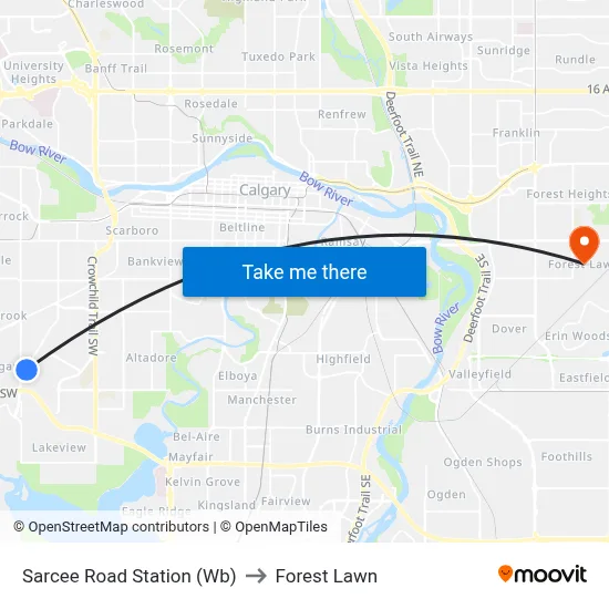 Sarcee Road Station (Wb) to Forest Lawn map