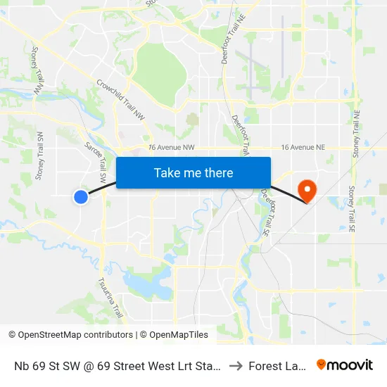 Nb 69 St SW @ 69 Street West Lrt Station to Forest Lawn map