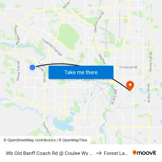 Wb Old Banff Coach Rd @ Coulee Wy SW to Forest Lawn map