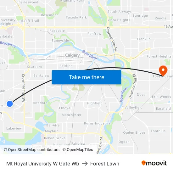 Mt Royal University W Gate Wb to Forest Lawn map