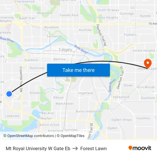 Mt Royal University W Gate Eb to Forest Lawn map