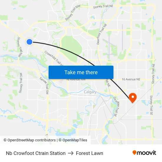 Nb Crowfoot Ctrain Station to Forest Lawn map