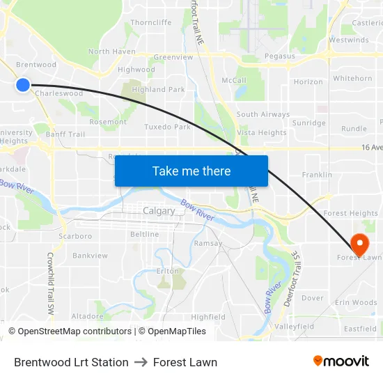 Brentwood Lrt Station to Forest Lawn map