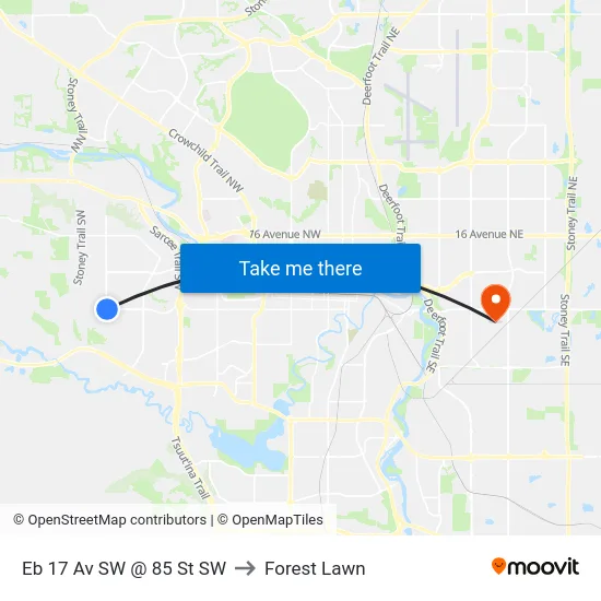 Eb 17 Av SW @ 85 St SW to Forest Lawn map