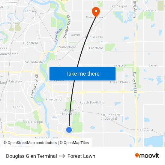 Douglas Glen Terminal to Forest Lawn map