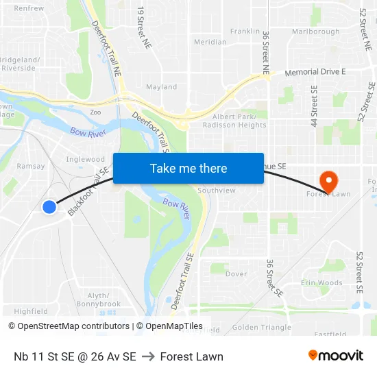 Nb 11 St SE @ 26 Av SE to Forest Lawn map
