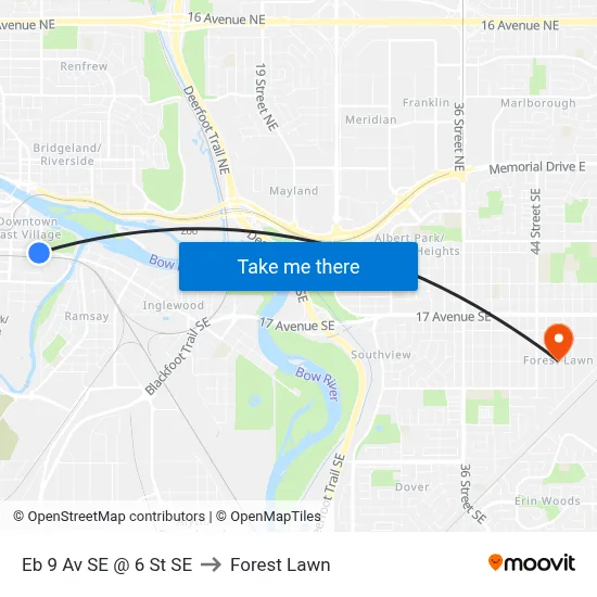 Eb 9 Av SE @ 6 St SE to Forest Lawn map