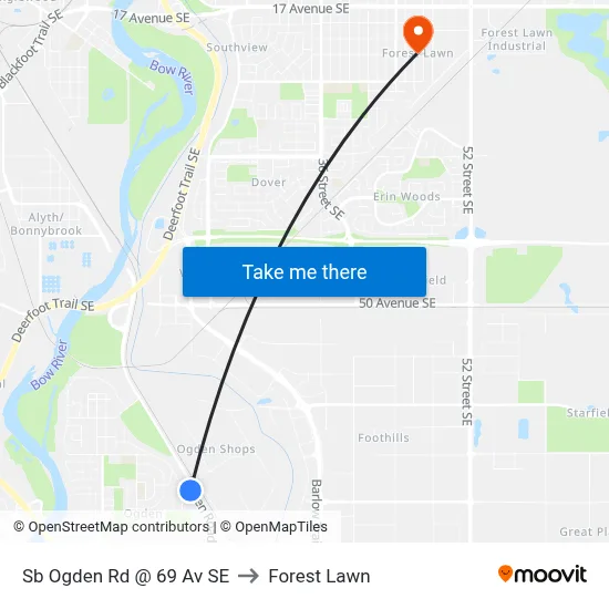 Sb Ogden Rd @ 69 Av SE to Forest Lawn map