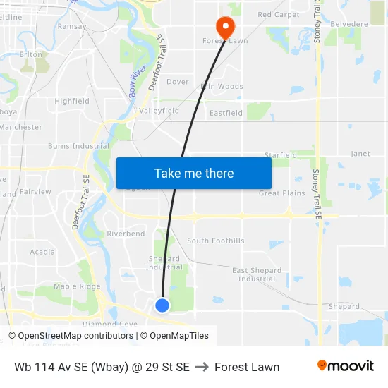 Wb 114 Av SE (Wbay) @ 29 St SE to Forest Lawn map