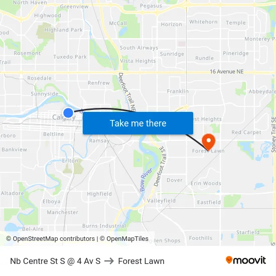 Nb Centre St S @ 4 Av S to Forest Lawn map