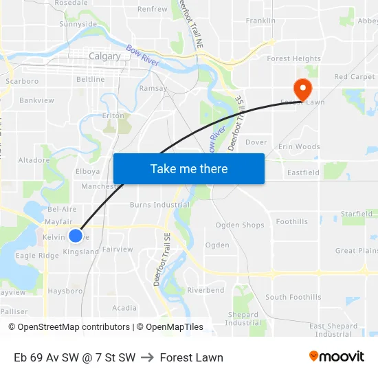 Eb 69 Av SW @ 7 St SW to Forest Lawn map