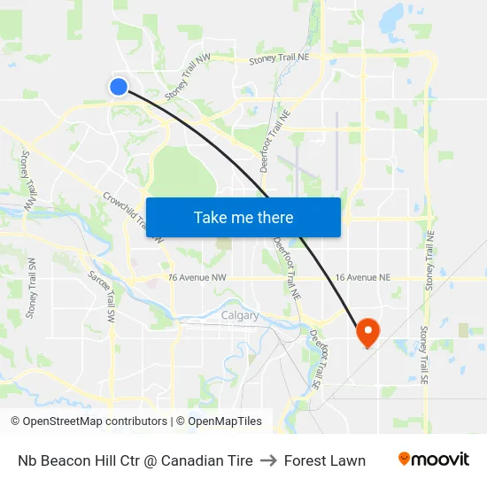 Nb Beacon Hill Ctr @ Canadian Tire to Forest Lawn map