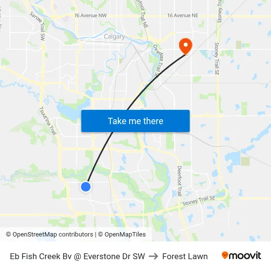 Eb Fish Creek Bv @ Everstone Dr SW to Forest Lawn map