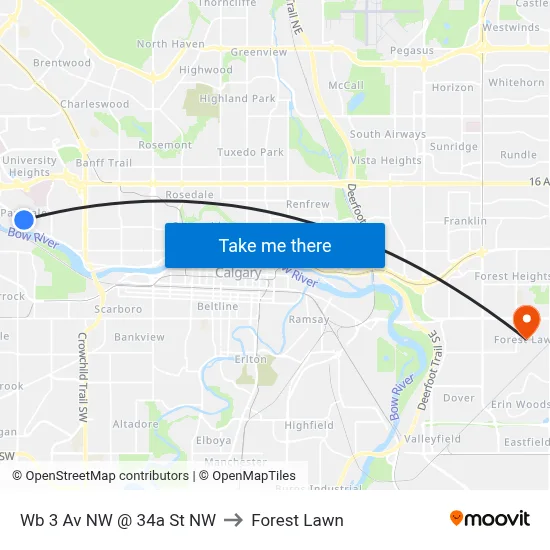 Wb 3 Av NW @ 34a St NW to Forest Lawn map