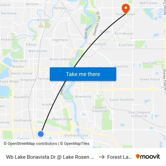 Wb Lake Bonavista Dr @ Lake Rosen Cr SE to Forest Lawn map
