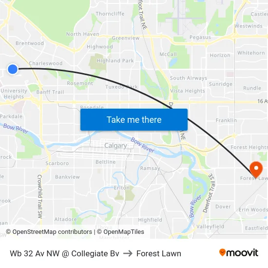 Wb 32 Av NW @ Collegiate Bv to Forest Lawn map