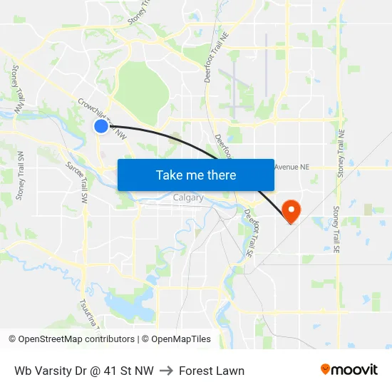 Wb Varsity Dr @ 41 St NW to Forest Lawn map